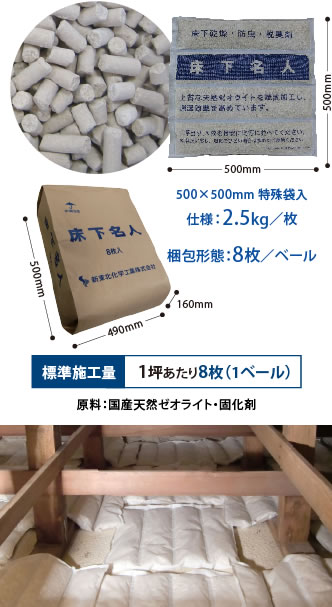 床下 調湿材 床下調湿剤 調湿 ゼオライト 強力 防湿 敷き込みタイプ カビ 腐食 消臭 湿気防止 60kg 20kg×3袋 - 2