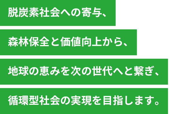 脱炭素社会への寄与、温室効果ガス排出削減への貢献で地球の恵みを時代へとつなぐ、循環型社会の実現を目指します。